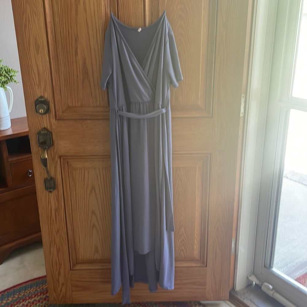 Slate Blue Solid Hi-Low Maternity Wrap Dress